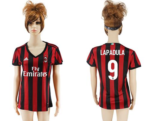 Women's AC Milan #9 Lapadula Home Soccer Club Jersey - Click Image to Close